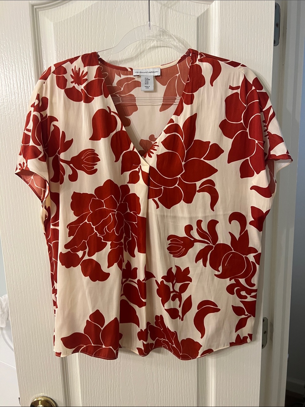 cupcakes & cashmere Cream Blouse with Red Floral Print